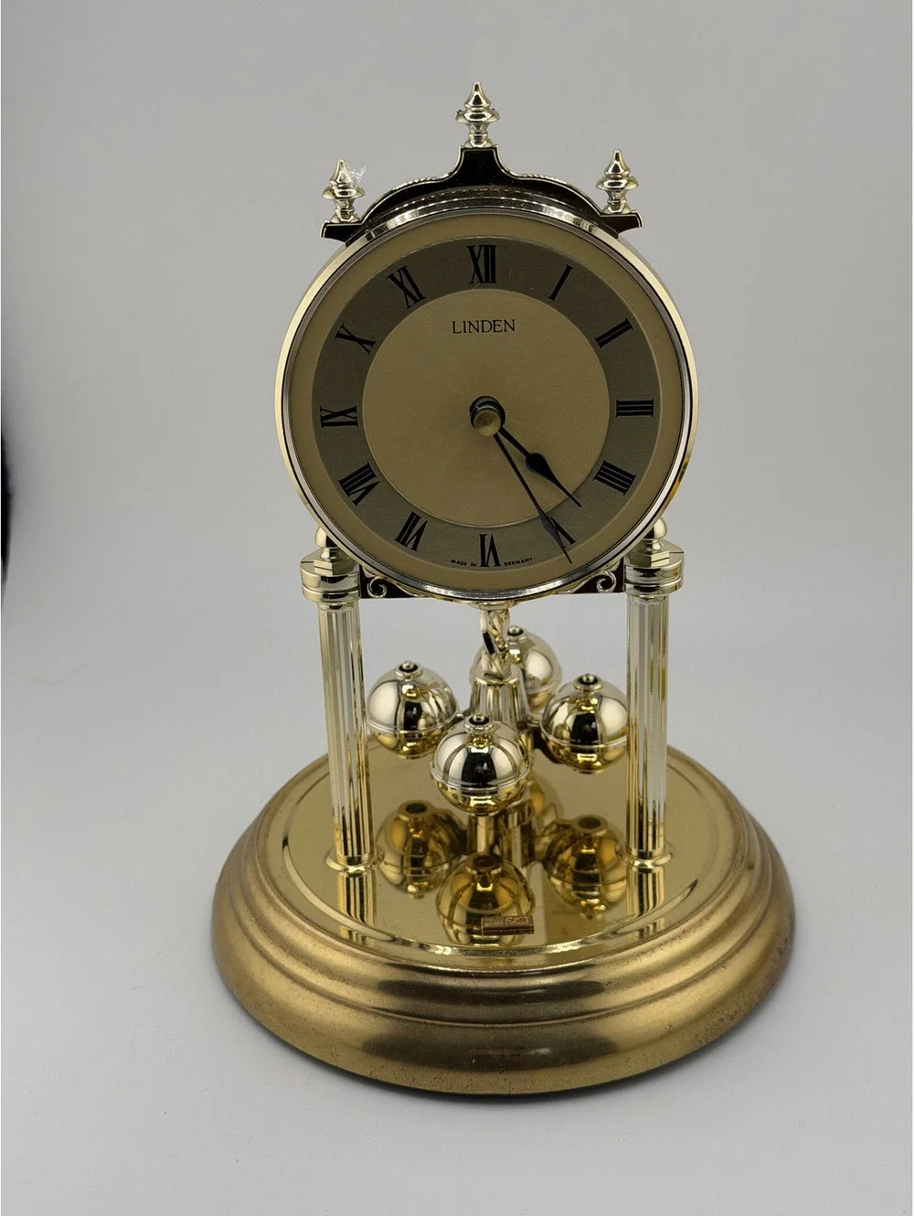 VTG Linden Quartz Anniversary Clock W. Germany Glass Dome Working